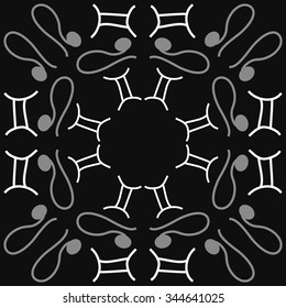 Circular pattern  of zodiac  motif, doodles, objects, Gemini,Lions signs. Hand drawn.