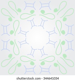 Circular pattern  of zodiac  motif, doodles, objects, Gemini,Lions signs. Hand drawn.