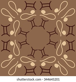Circular pattern  of zodiac  motif, doodles, objects, Gemini,Lions signs. Hand drawn.