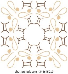 Circular pattern  of zodiac  motif, doodles, objects, Gemini,Lions signs. Hand drawn.