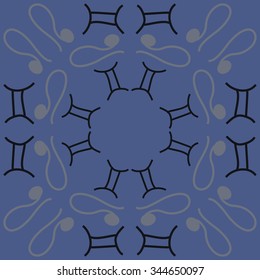 Circular pattern  of zodiac  motif, doodles, objects, Gemini,Lions signs. Hand drawn.