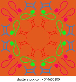 Circular pattern  of zodiac  motif, doodles, objects, Gemini,Lions signs. Hand drawn.