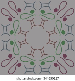 Circular pattern  of zodiac  motif, doodles, objects, Gemini,Lions signs. Hand drawn.