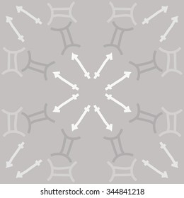 Circular pattern  of zodiac  motif, doodles, objects, Sagittarius, Gemini signs. Hand drawn.