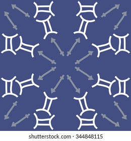 Circular pattern  of zodiac  motif, doodles, objects, Sagittarius, Gemini signs. Hand drawn.