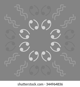 Circular pattern  of zodiac  motif, doodles, objects, Cancers, Aquarius signs. Hand drawn.