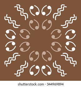 Circular pattern  of zodiac  motif, doodles, objects, Cancers, Aquarius signs. Hand drawn.