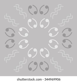 Circular pattern  of zodiac  motif, doodles, objects, Cancers, Aquarius signs. Hand drawn.