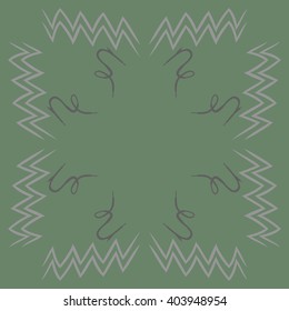 Circular pattern of zodiac  motif, zigzags,aquarius, capricorn, copy space. Hand drawn.