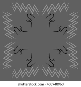 Circular pattern of zodiac  motif, zigzags,aquarius, capricorn, copy space. Hand drawn.