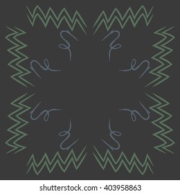 Circular pattern of zodiac  motif, zigzags,aquarius, capricorn, copy space. Hand drawn.