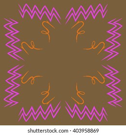 Circular pattern of zodiac  motif, zigzags,aquarius, capricorn, copy space. Hand drawn.