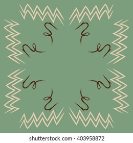 Circular pattern of zodiac  motif, zigzags,aquarius, capricorn, copy space. Hand drawn.