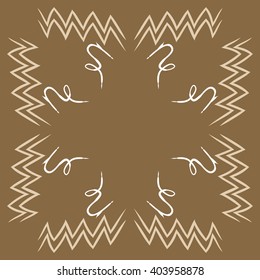 Circular pattern of zodiac  motif, zigzags,aquarius, capricorn, copy space. Hand drawn.