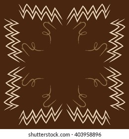 Circular pattern of zodiac  motif, zigzags,aquarius, capricorn, copy space. Hand drawn.