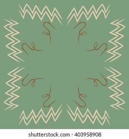 Circular pattern of zodiac  motif, zigzags,aquarius, capricorn, copy space. Hand drawn.