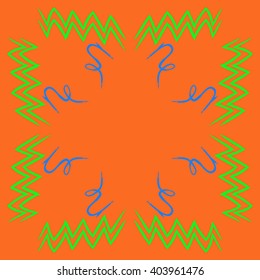 Circular pattern of zodiac  motif, zigzags,aquarius, capricorn, copy space. Hand drawn.