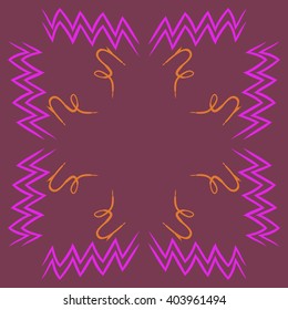 Circular pattern of zodiac  motif, zigzags,aquarius, capricorn, copy space. Hand drawn.