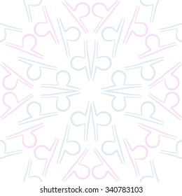 Circular    pattern  of zodiac  motifs, doodles, objects, Libra sign. Hand drawn.