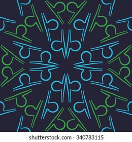 Circular    pattern  of zodiac  motifs, doodles, objects, Libra sign. Hand drawn.