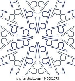 Circular    pattern  of zodiac  motifs, doodles, objects, Libra sign. Hand drawn.