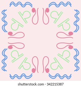 Circular    pattern  of zodiac  motifs, doodles, objects, Aquarius, Libra, Lion signs. Hand drawn.