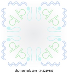 Circular    pattern  of zodiac  motifs, doodles, objects, Aquarius, Libra, Lion signs. Hand drawn.