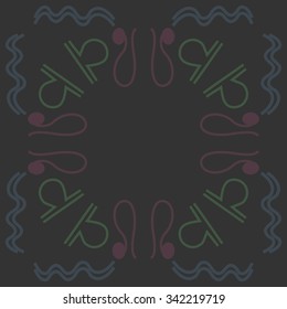 Circular    pattern  of zodiac  motifs, doodles, objects, Aquarius, Libra, Lion signs. Hand drawn.