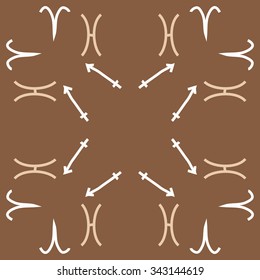 Circular    pattern  of zodiac  motifs, doodles, objects,Aries, Sagittarius, Lion signs. Hand drawn.