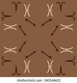 Circular    pattern  of zodiac  motifs, doodles, objects,Aries, Sagittarius, Lion signs. Hand drawn.