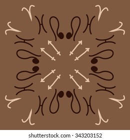 Circular    pattern  of zodiac  motifs, doodles, objects,Aries, Sagittarius,pisces, Lion signs. Hand drawn.