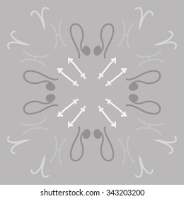 Circular    pattern  of zodiac  motifs, doodles, objects,Aries, Sagittarius,pisces, Lion signs. Hand drawn.