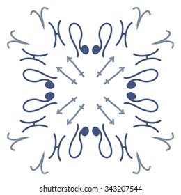 Circular    pattern  of zodiac  motifs, doodles, objects,Aries, Sagittarius,pisces, Lion signs. Hand drawn.