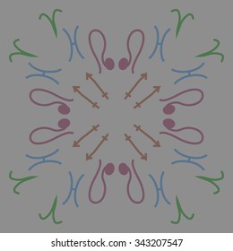 Circular    pattern  of zodiac  motifs, doodles, objects,Aries, Sagittarius,pisces, Lion signs. Hand drawn.
