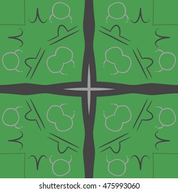 Circular  pattern of zodiac signs, cross. Hand drawn.