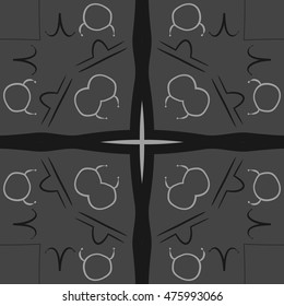 Circular  pattern of zodiac signs, cross. Hand drawn.