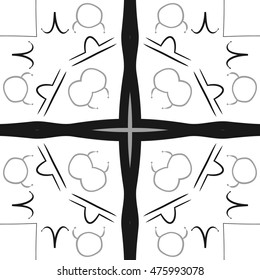 Circular  pattern of zodiac signs, cross. Hand drawn.
