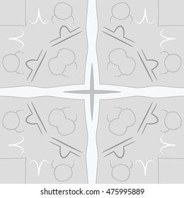 Circular  pattern of zodiac signs, cross. Hand drawn.