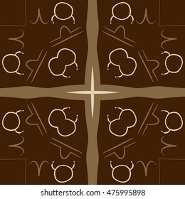 Circular  pattern of zodiac signs, cross. Hand drawn.
