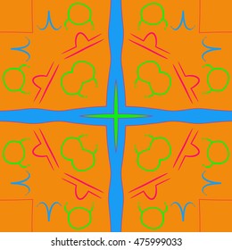 Circular  pattern of zodiac signs, cross. Hand drawn.