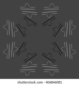 Circular pattern of zodiac signs, doodles, libra,object, copy space. Hand drawn.