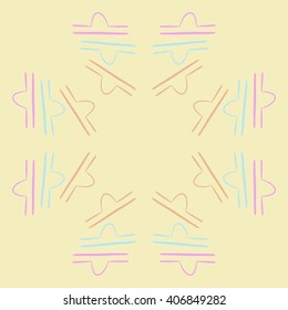 Circular pattern of zodiac signs, doodles, libra,object, copy space. Hand drawn.
