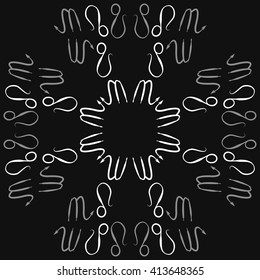 Circular  pattern of zodiac signs, doodles, object, scorpio,lions. Hand drawn.