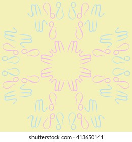 Circular  pattern of zodiac signs, doodles, object, scorpio,lions. Hand drawn.