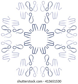 Circular  pattern of zodiac signs, doodles, object, scorpio,lions. Hand drawn.