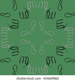 Circular  pattern of zodiac signs, doodles, object,virgo,copy space ,lions. Hand drawn.