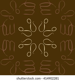 Circular pattern of zodiac signs, doodles, object,virgo,lions,. Hand drawn.