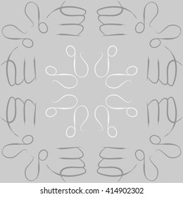 Circular pattern of zodiac signs, doodles, object,virgo,lions,. Hand drawn.