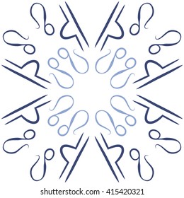 Circular pattern of zodiac signs, doodles, object,libra,lions, copy space. Hand drawn.