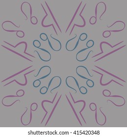 Circular pattern of zodiac signs, doodles, object,libra,lions, copy space. Hand drawn.